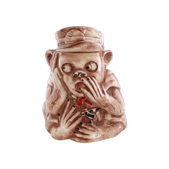 Vintage Maurice Of California Ceramics Monkey Cookie Jar With Cap - Picture 1 of 9